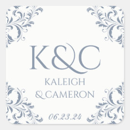 Square Vintage Wedding Label - Nadine (Dusty Blue) Quadratischer Aufkleber