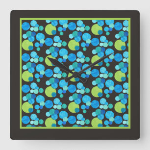 Square Wall Clock, Abstrakt Blue Moons Pattern Quadratische Wanduhr