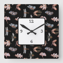 Square Wall Clock Nature Thema Kupfer & Schwarz Quadratische Wanduhr