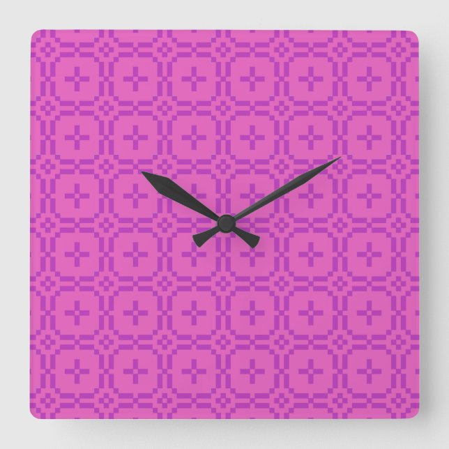 Square Wall Clock: Welsh TapestPattern: Rosa Quadratische Wanduhr (Vorderseite)