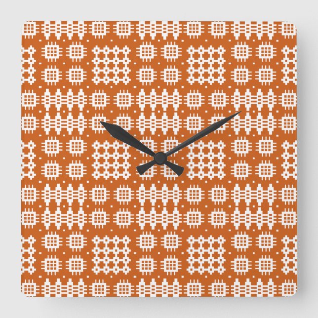 Square Wall Clock Welsh Tapestylether Pattern Bric Quadratische Wanduhr (Vorderseite)