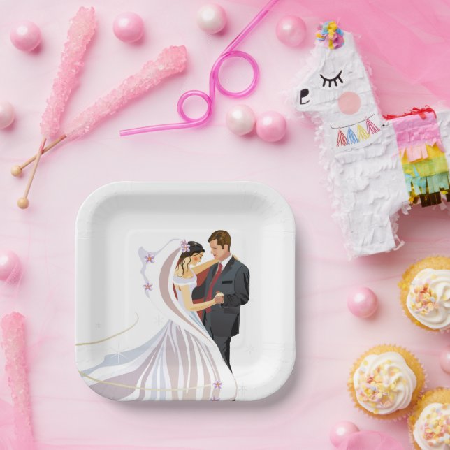 Square Wedding Paper Plate Pappteller (Party)