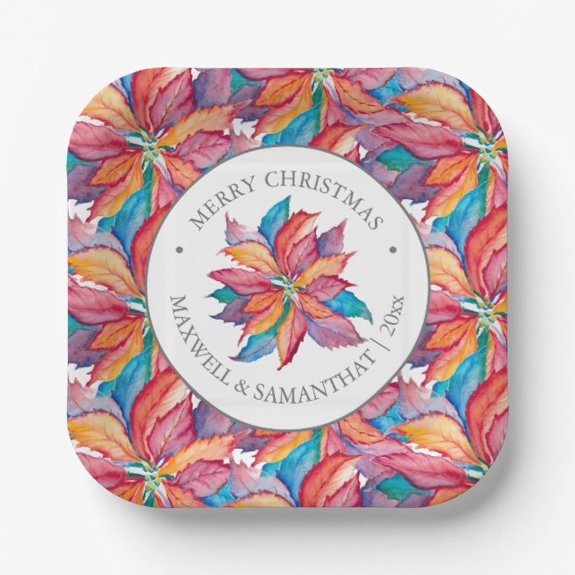 Square Weihnachtspapier Teller Unique Poinsettia (Vorderseite)
