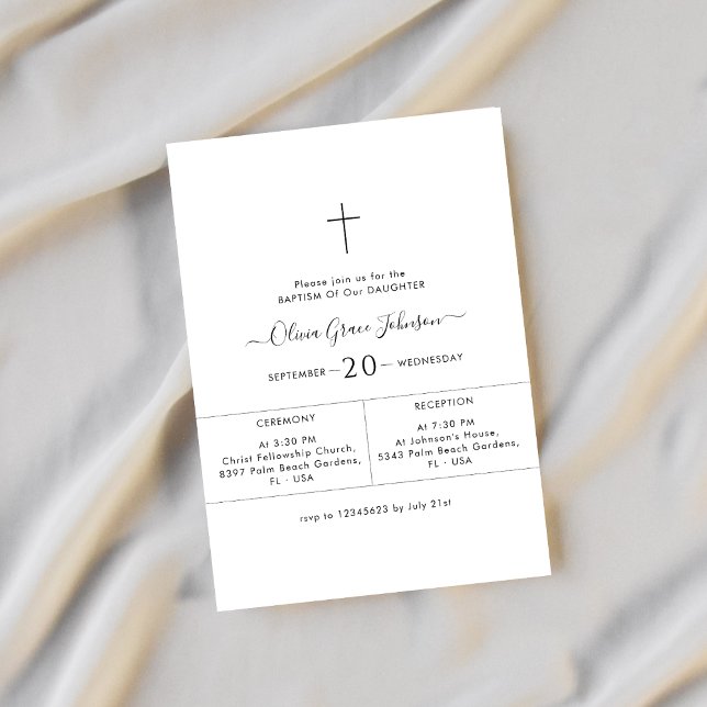 Square Whimsy Script White Gender Neutral Baptisse Einladung (Von Creator hochgeladen)