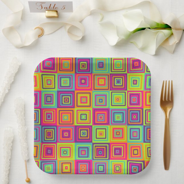 Squares Pattern Pappteller (Hochzeit)