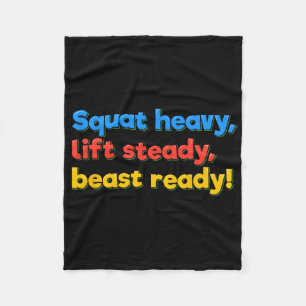Squat Heavy Lift Steady Beast Ready Funny Gym Humo Fleecedecke