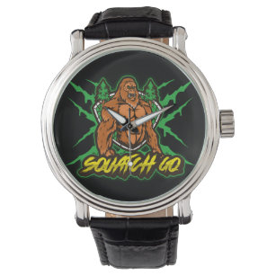 Squatch GQ Men Vintager schwarzer Lederstraffe Armbanduhr