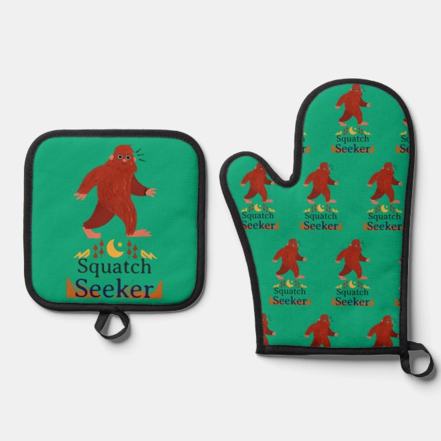 Squatch Seeker großer Fuß Ofenhandschuh & Topflappen-Set (Vorderseite)