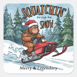 Squatchin' durch den Schnee Bigfoot Weihnachten Quadratischer Aufkleber