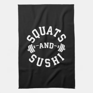 Squats and Sushi - Carbon and Leg Day - Funny Gym Geschirrtuch