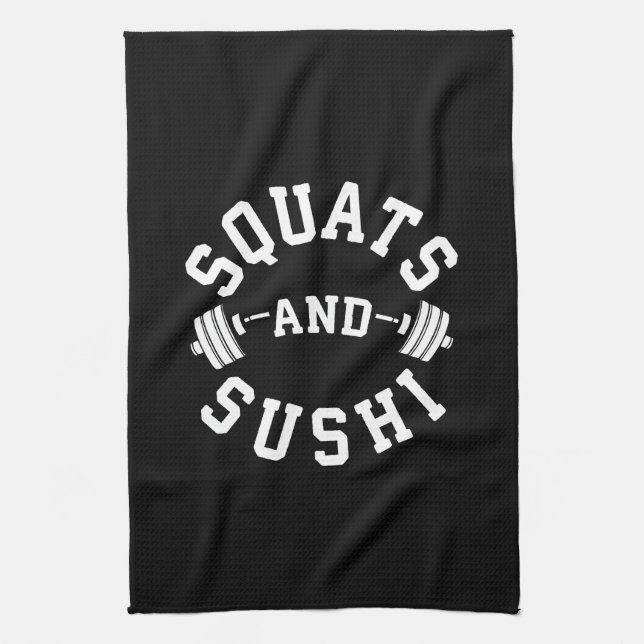 Squats and Sushi - Carbon and Leg Day - Funny Gym Geschirrtuch (Vertikal)
