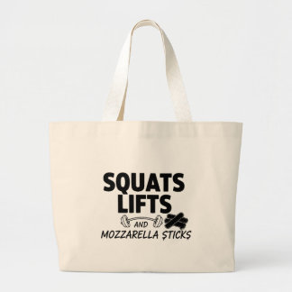 Squats Lifts and Mozzarella Sticks Funny Gym Tote  Jumbo Stoffbeutel