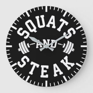 Squats und Steak, Leg Day - Funny Workout Große Wanduhr