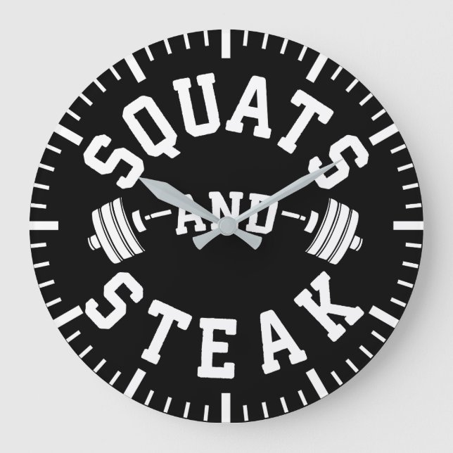 Squats und Steak, Leg Day - Funny Workout Große Wanduhr (Vorderseite)