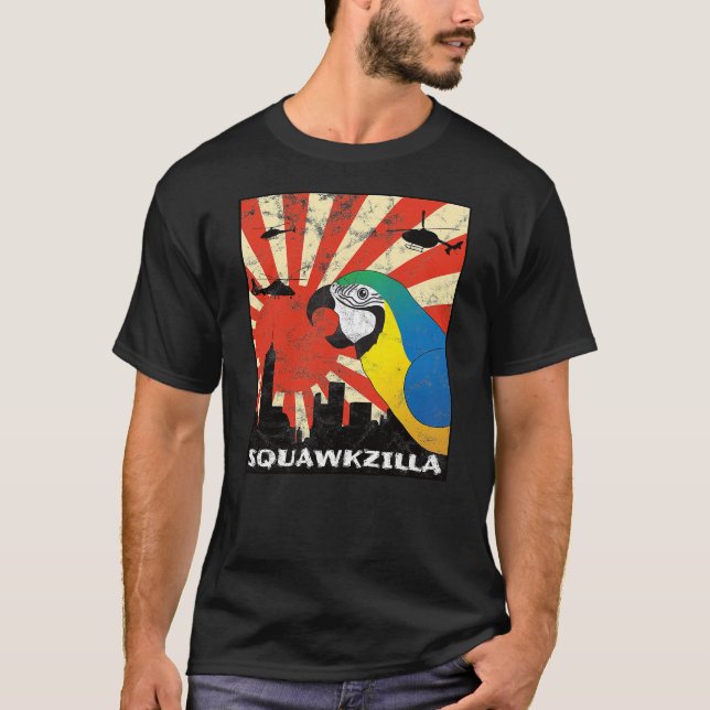Squawk Zilla Blue and Gold Macaw Parrot Squawking  T-Shirt (Vorderseite)