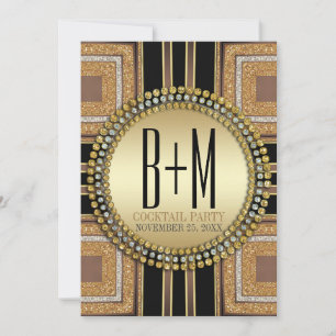 Squazi ArtDeco Gold Schwarz Cocktailparty Einladung