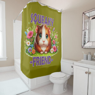 Squeaky Friend Pun. Niedlich Baby Guinea Cartoon Duschvorhang
