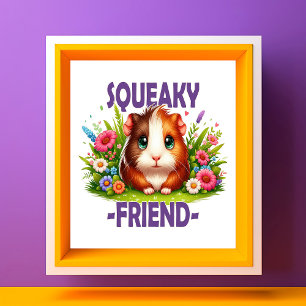 Squeaky Friend Pun. Niedlich Baby Guinea Cartoon Fotodruck