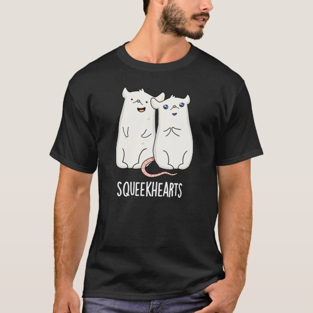 Squeekherzen Funny Mouse Sweetheart Pun Dark BG T-Shirt (Vorderseite)