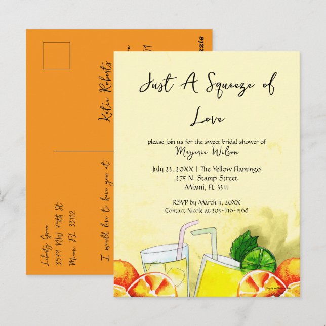 Squeeze der Liebe Lemonade Lemon Citrus Brautparty Postkarte (Vorne/Hinten)