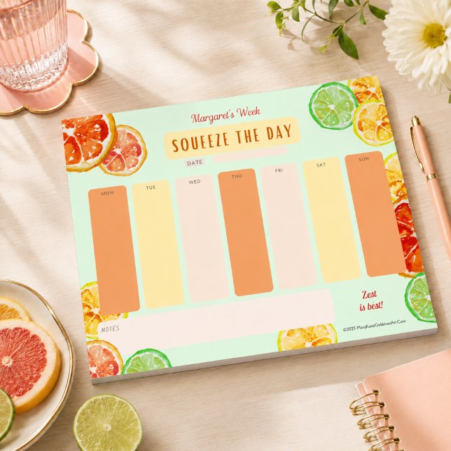 Squeeze the Day Citrus Motivation Weekly Planer Notizblock (This citrus week-at-a-glance notepad challenges you to Squeeze the Day!)