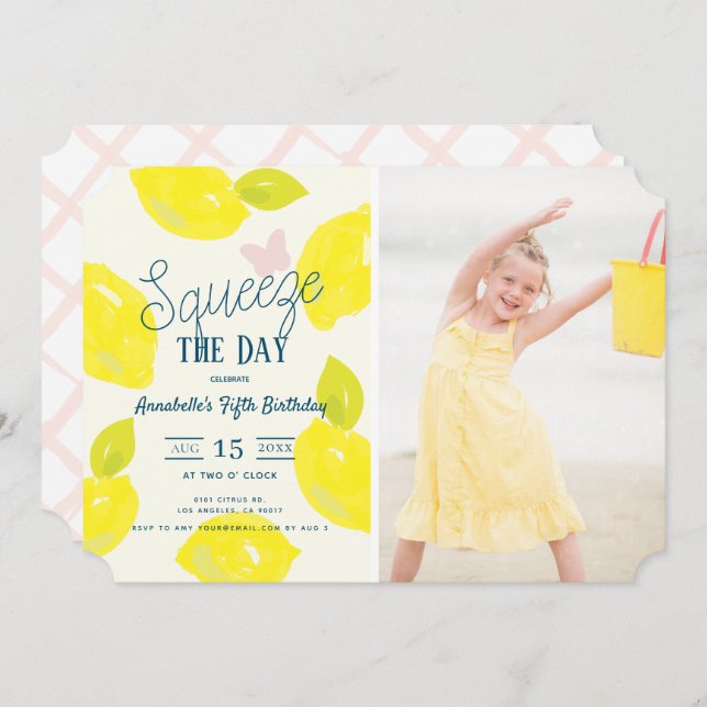 Squeeze the Day Lemon Citrus Girl Birthday Foto Einladung