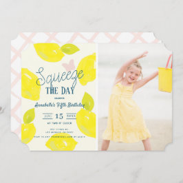 Squeeze the Day Lemon Citrus Girl Birthday Foto Einladung