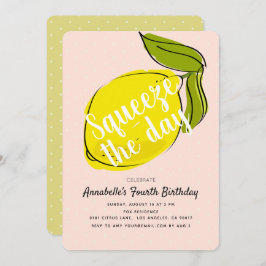 Squeeze the Day Lemon CItrus Pink Girl Birthday Einladung