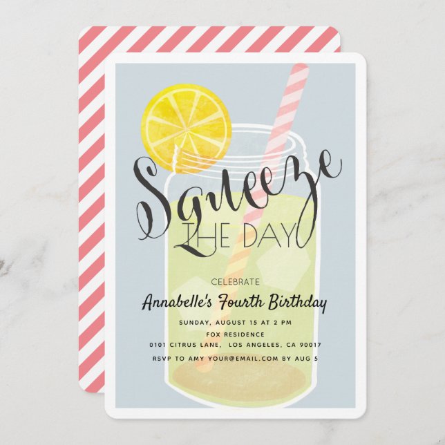 Squeeze the Day Lemonade Jar Birthday Einladung (Vorne/Hinten)