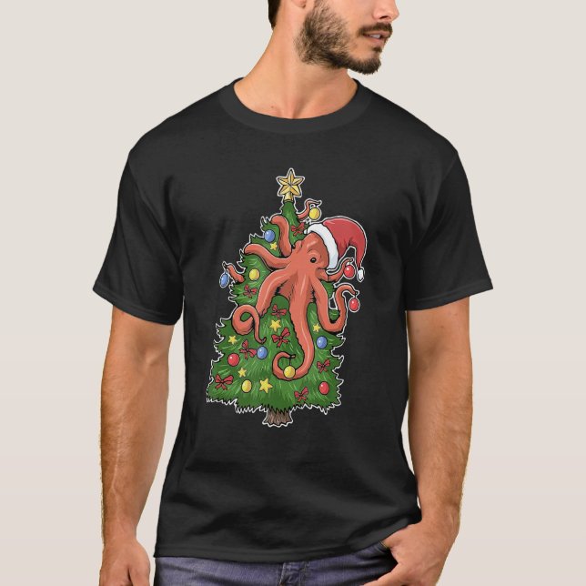 Squid santa ornaments Graphic Octopus christmas tr T-Shirt (Vorderseite)