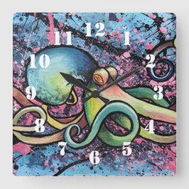 Squid Splatter Art Quadratische Wanduhr