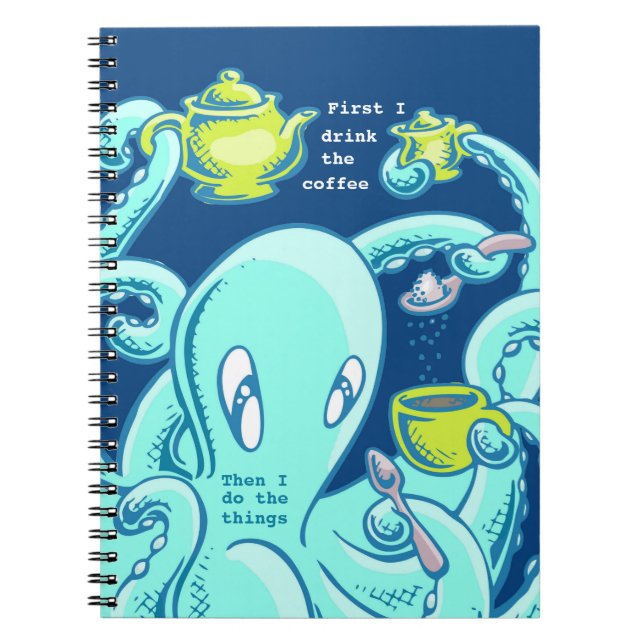 Squiggles die Krake: Perfekter Kaffee (blau) Notizblock (Vorderseite)