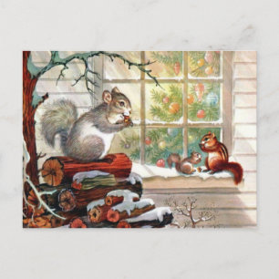 Squirels Vintage Christmas Post card Feiertagspostkarte