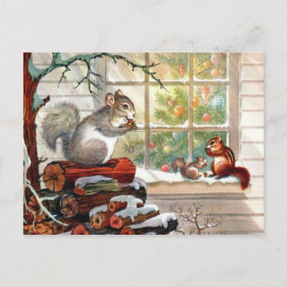 Squirels Vintage Christmas Post card Feiertagspostkarte