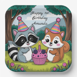 Squirrel and Raccoon cute Birthday Pappteller