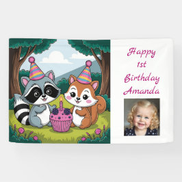 Squirrel and Raccoon cute Birthday Personalized Banner