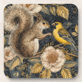 Squirrel and Yellow Canary with Flowers Pattern Getränkeuntersetzer