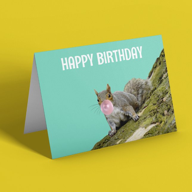 Squirrel Blowing a Bubblegum Bubble Birthday Karte (Von Creator hochgeladen)
