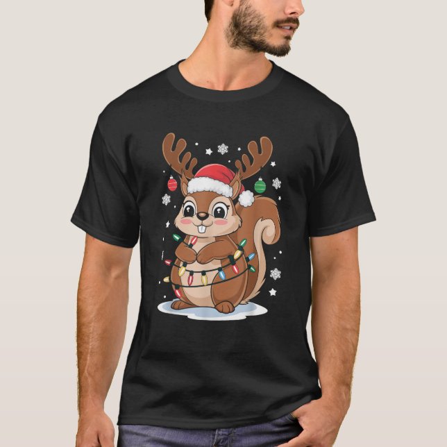 Squirrel Christmas Santa Hat Christmas Vacation Sq T-Shirt (Vorderseite)