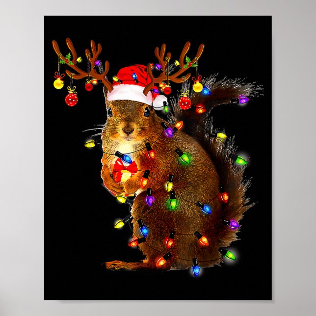 Squirrel Christmas Tree Lights Reindeer Santa Hat  Poster (Vorne)