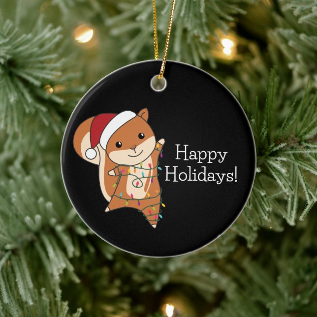 Squirrel Christmas Winter Animals Adult Cloth Face Keramik Ornament (Baum)