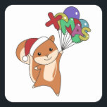 Squirrel Christmas Winteranimals Quadratischer Aufkleber<br><div class="desc">Die Eichhörnchen zu Weihnachten mit Weihnachtsballons. Hübsche Tiere mit Geschenken und Schnee zu den Ferien. Auch lustig für Weihnachten im Juli. Eichhörnchen süße Tiere und perfekt für Weihnachten.</div>