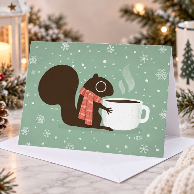 Squirrel Coffee Lover Woodland Winter Holiday Xmas Feiertagskarte (Von Creator hochgeladen)
