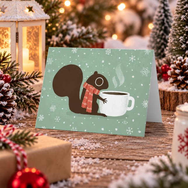 Squirrel Coffee Lover Woodland Winter Holiday Xmas Feiertagskarte (Von Creator hochgeladen)