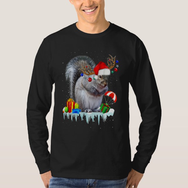 Squirrel Costume Santa Lights Hat Snowman Christma T-Shirt (Vorderseite)
