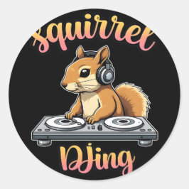 Squirrel DJ Party Vibes Funny Retro DJ Mug Runder Aufkleber