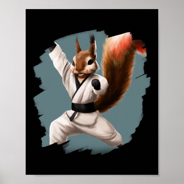 Squirrel Doing Karate Kick Black Belt Martial Arts Poster (Vorne)