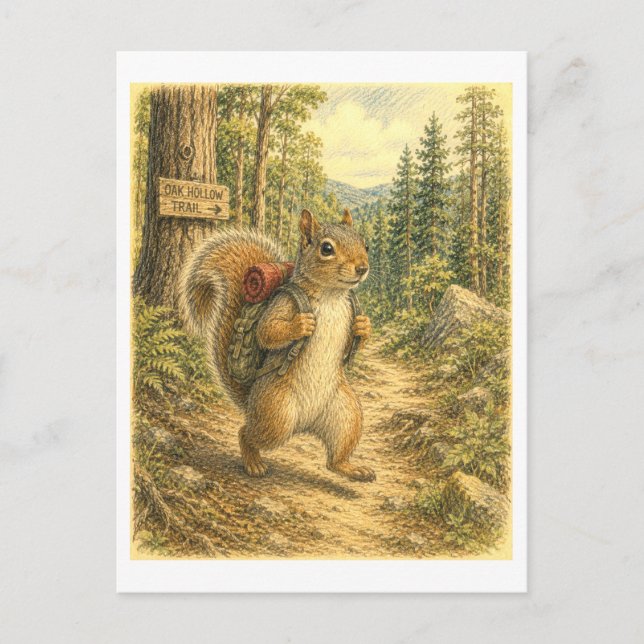 Squirrel Hiking Illustration Postkarte (Vorderseite)