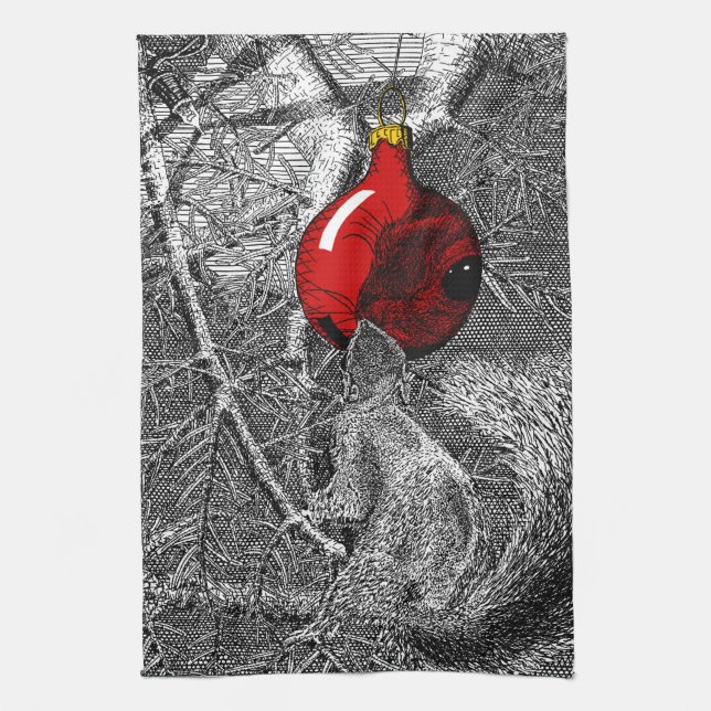 Squirrel in Christmas Tree Geschirrtuch (Vertikal)