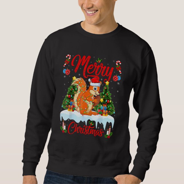 Squirrel Lights Xmas Tree Santa Squirrel Christmas Sweatshirt (Vorderseite)